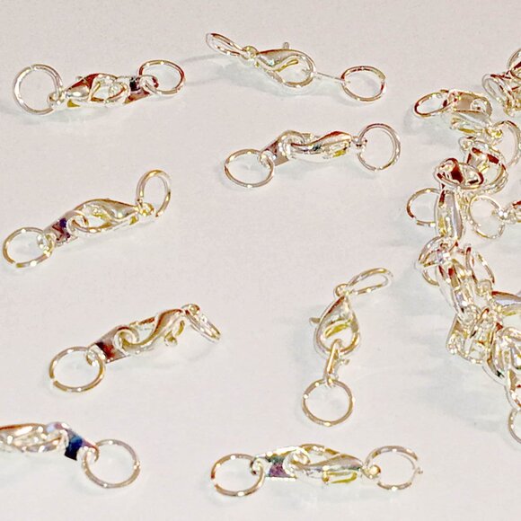 Heavy Duty Spring Steel Silver Plated Lobster Clasps with Jump Rings- 40 Pcs - Picture 4 of 4